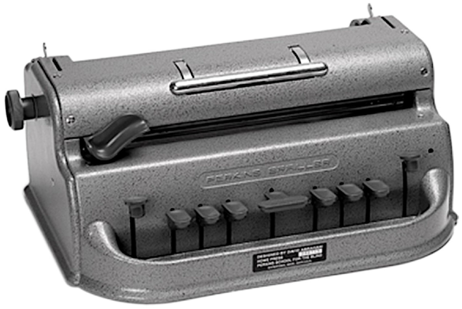A
              restored Perkins Brailler, the mechanical machine used to
              emboss braille by hand